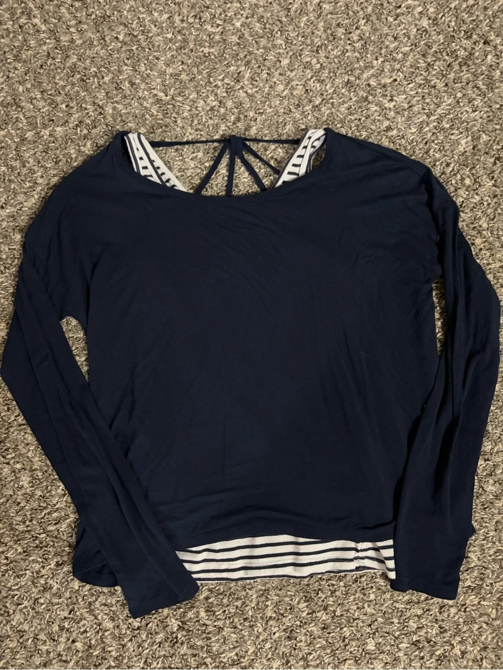 abercrombie kids Navy Long Sleeve Tee with Striped Hem